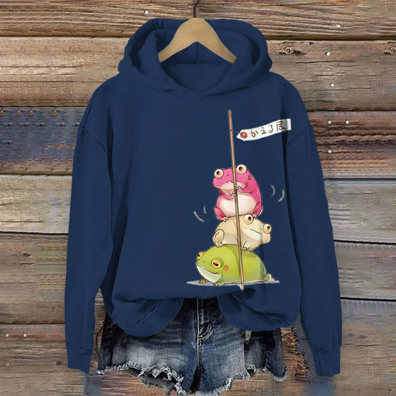 Japanese Art Frogs Print Long Sleeve Hoodie - Navy Blue - US44-46(8XL) - image 2