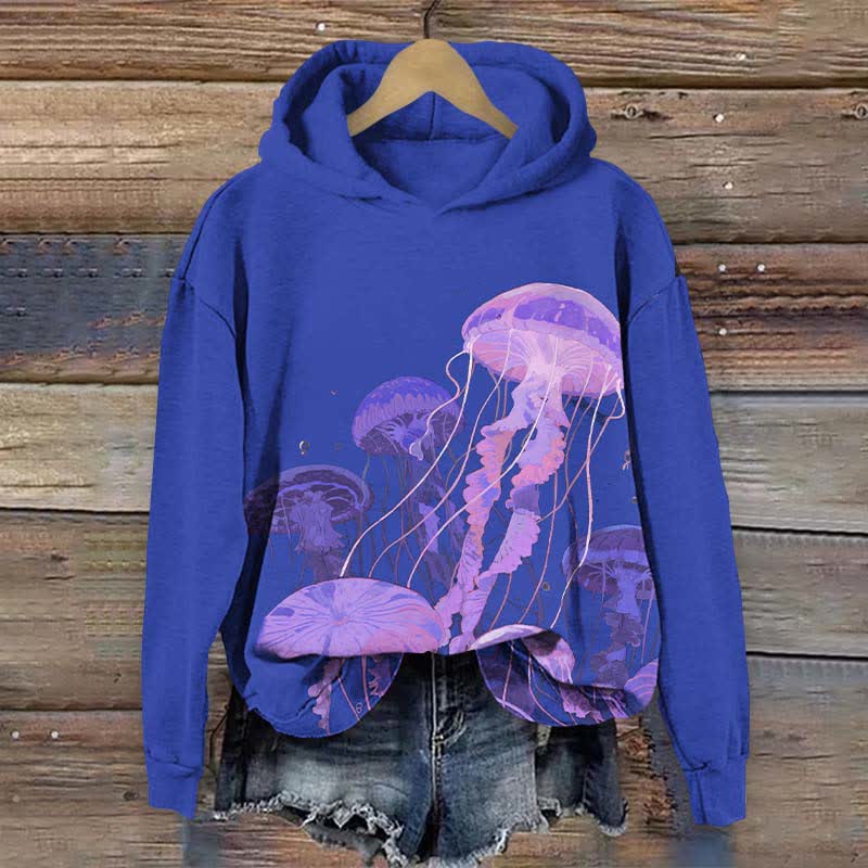 Oil Painting Fantasy Octopus Art Print Long Sleeve Hoodie - Blue - US44-46(8XL) - image 1