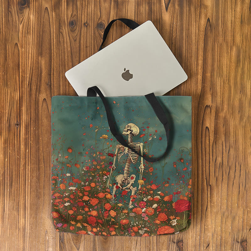 Skeleton Standing In Flowers Halloween Print Bag - image 2