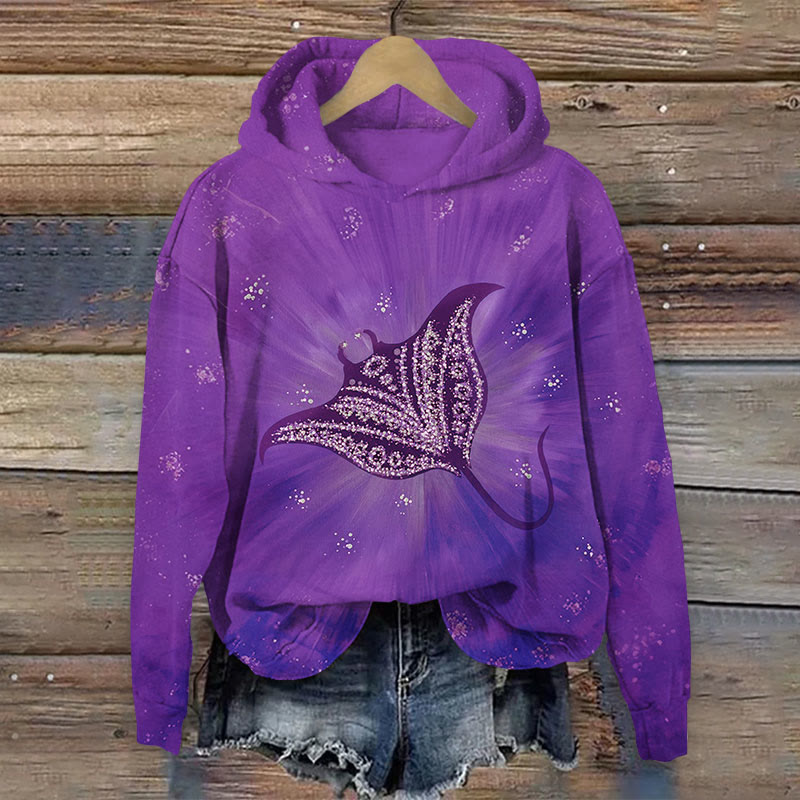Ocean Art Golden Manta Ray Print Long Sleeve Hoodie - Purple - US44-46(8XL) - image 3