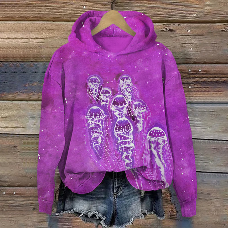Ocean School Of  Jellyfish Print Long Sleeve Hoodie - Purple - US44-46(8XL) - image 1