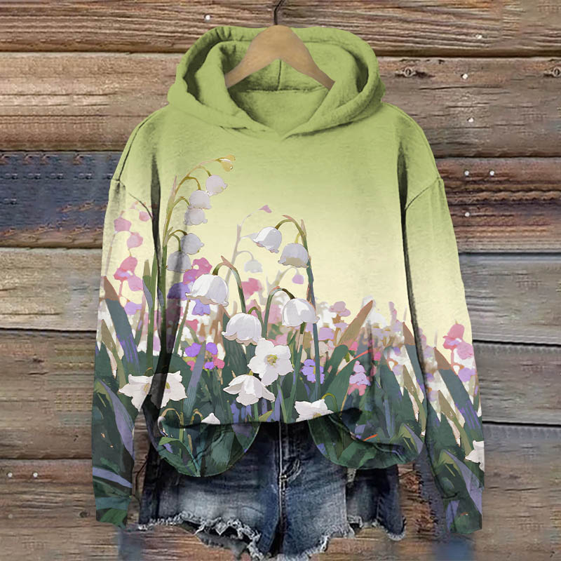 Ombre Campanula Blossom Art Print Long Sleeve Hoodie - Green - US44-46(8XL) - image 2