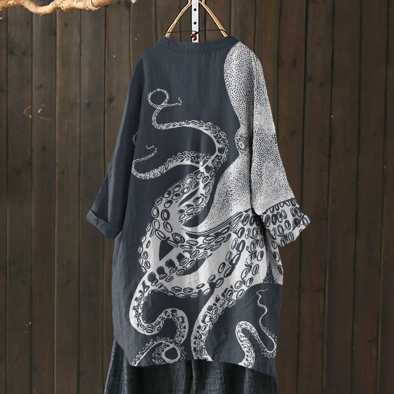 Japanese Art Octopus Graphic Print Cardigan - image 2