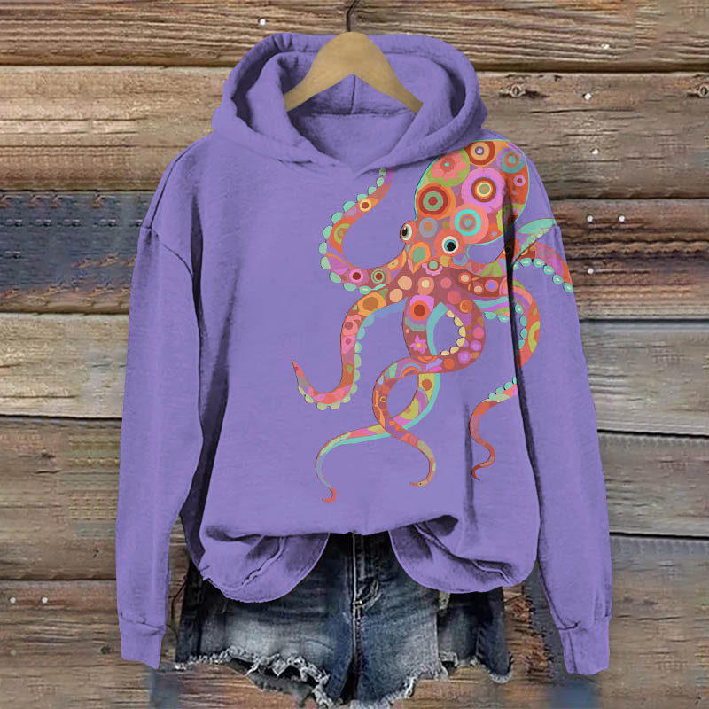 Creative Colorful Geometric Octopus Print Long Sleeve Hoodie - Purple - US44-46(8XL) - image 2