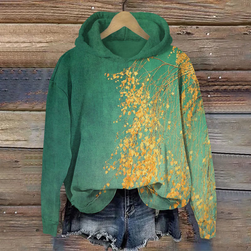 Autumn Leave Print Long Sleeve Hoodie - Green - US44-46(8XL) - image 1