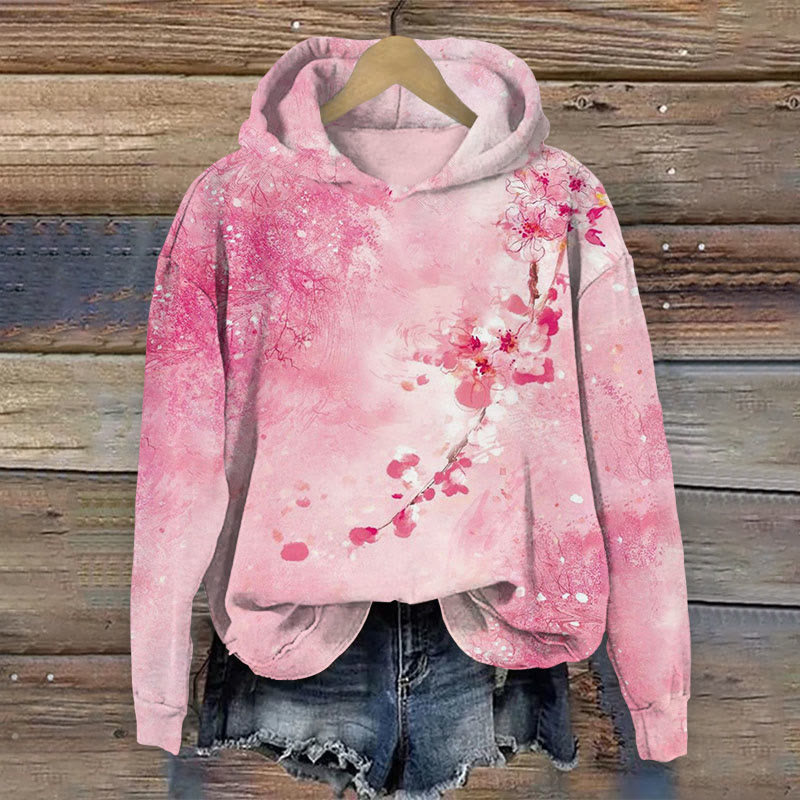 Floral Blooming Print Long Sleeve Hoodie - Pink - US16-18(2XL) - image 1