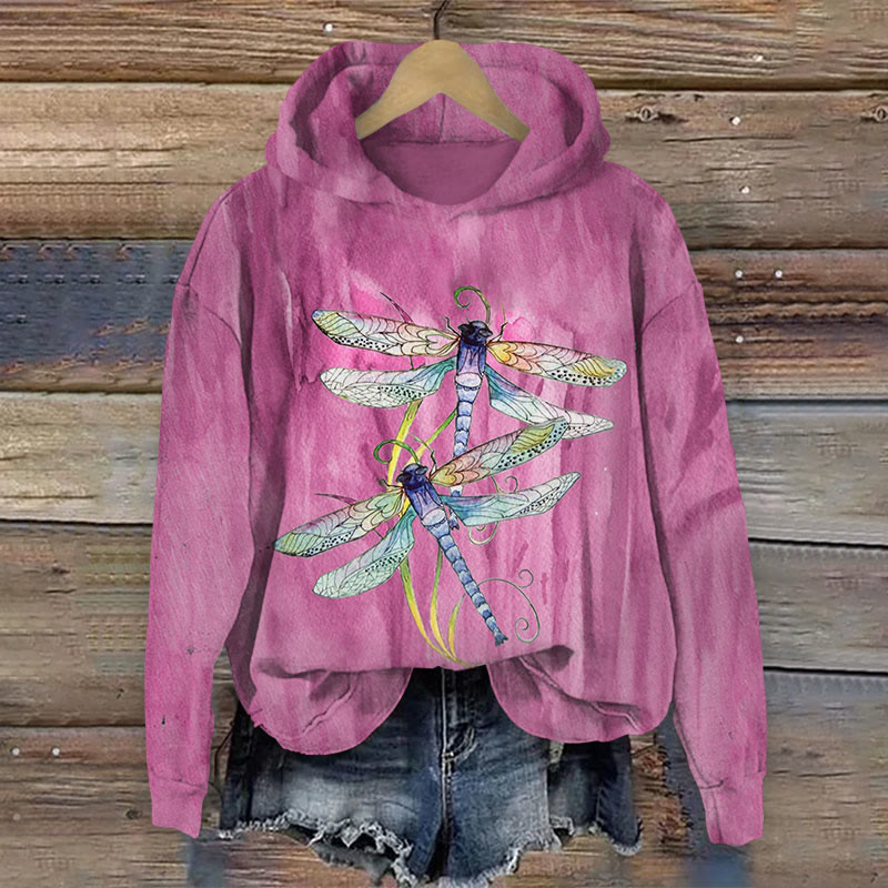 Nature Dragonfly Print Long Sleeve Hoodie - Rose - US44-46(8XL) - image 2