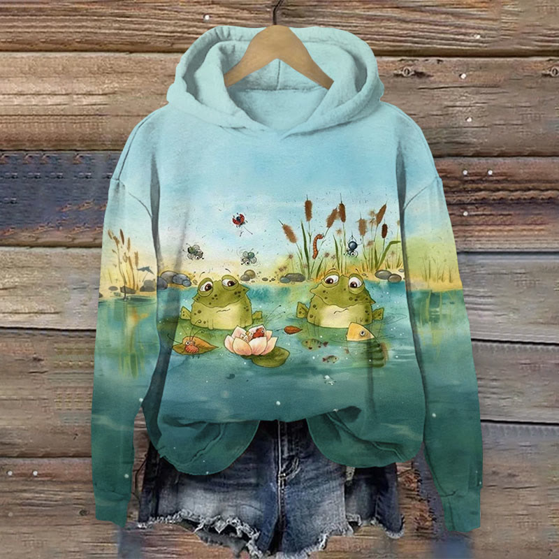  Frogs In The Pondprint Long Sleeve Hoodie - Green - US44-46(8XL) - image 1