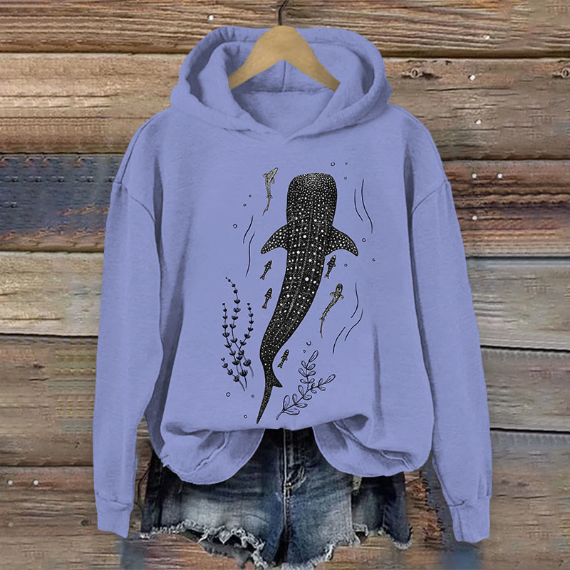 Japanese Ocean Whale Shark Print Long Sleeve Hoodie - Light Purple - US44-46(8XL) - image 2