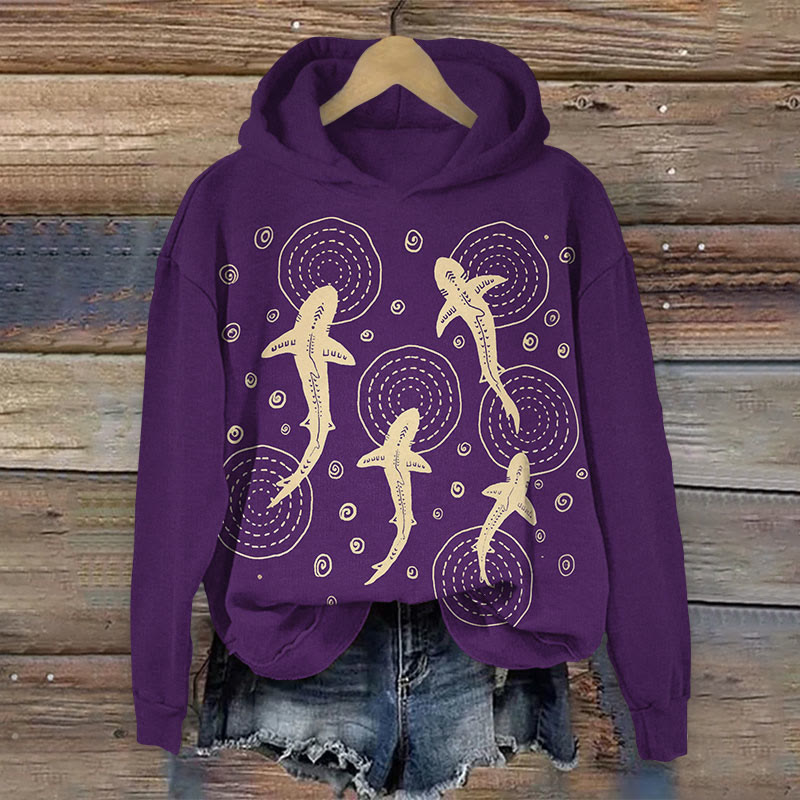 Japanese Art Whale  Shark Print Long Sleeve Hoodie - Purple - US44-46(8XL) - image 3