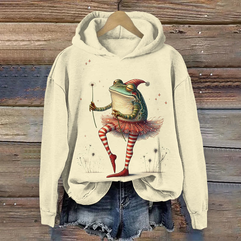 Frog Dancing In A Skirt Print Long Sleeve Hoodie - Apricot - US44-46(8XL) - image 2