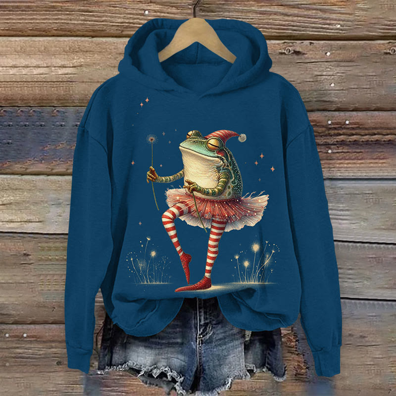Frog Dancing In A Skirt Print Long Sleeve Hoodie - Navy Blue - US44-46(8XL) - image 1