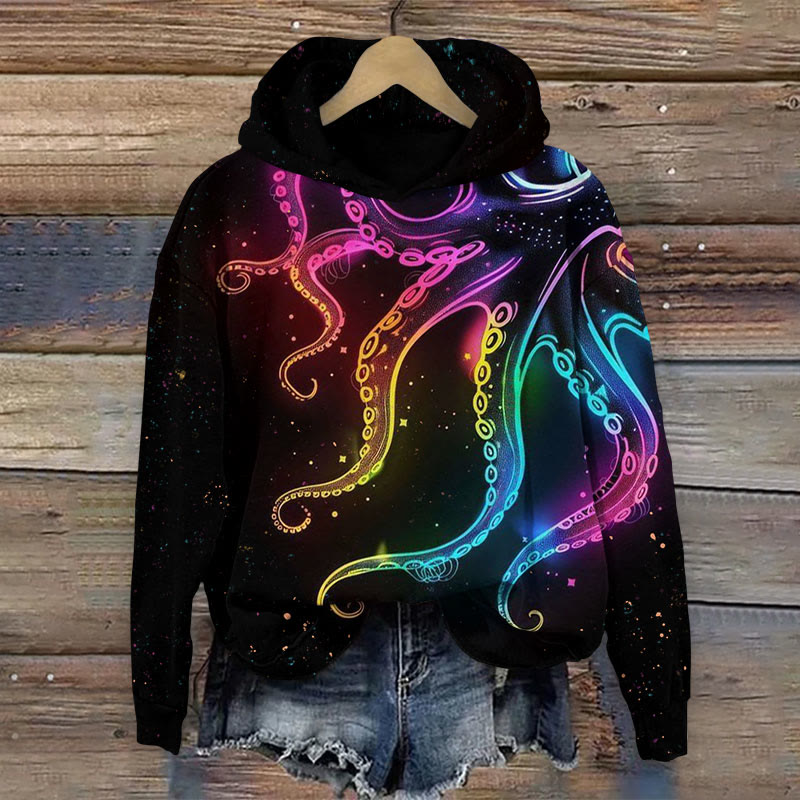 Growing Art Octopus Print Long Sleeve Hoodie - Black - US44-46(8XL) - image 1