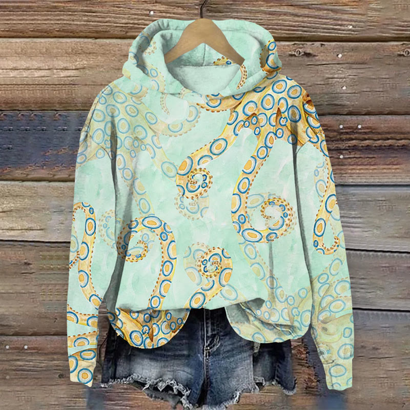  Art Octopus Print Long Sleeve Hoodie - Mint - US44-46(8XL) - image 2