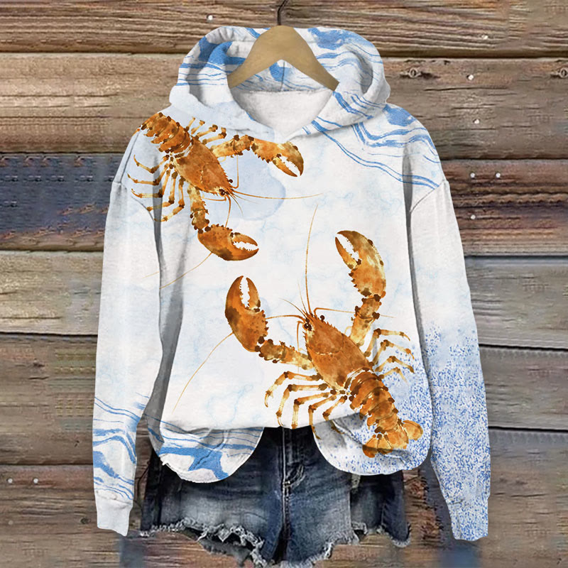 Lobster Art Print Long Sleeve Hoodie - Blue - US44-46(8XL) - image 1