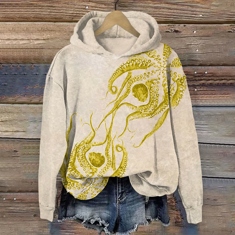Art octopus Print Long Sleeve Hoodie - Apricot - US44-46(8XL) - image 2