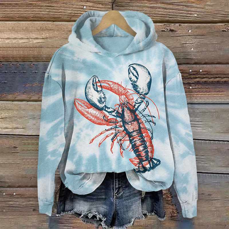 Tie Dye Lobster Print Long Sleeve Hoodie - Blue - US44-46(8XL) - image 1