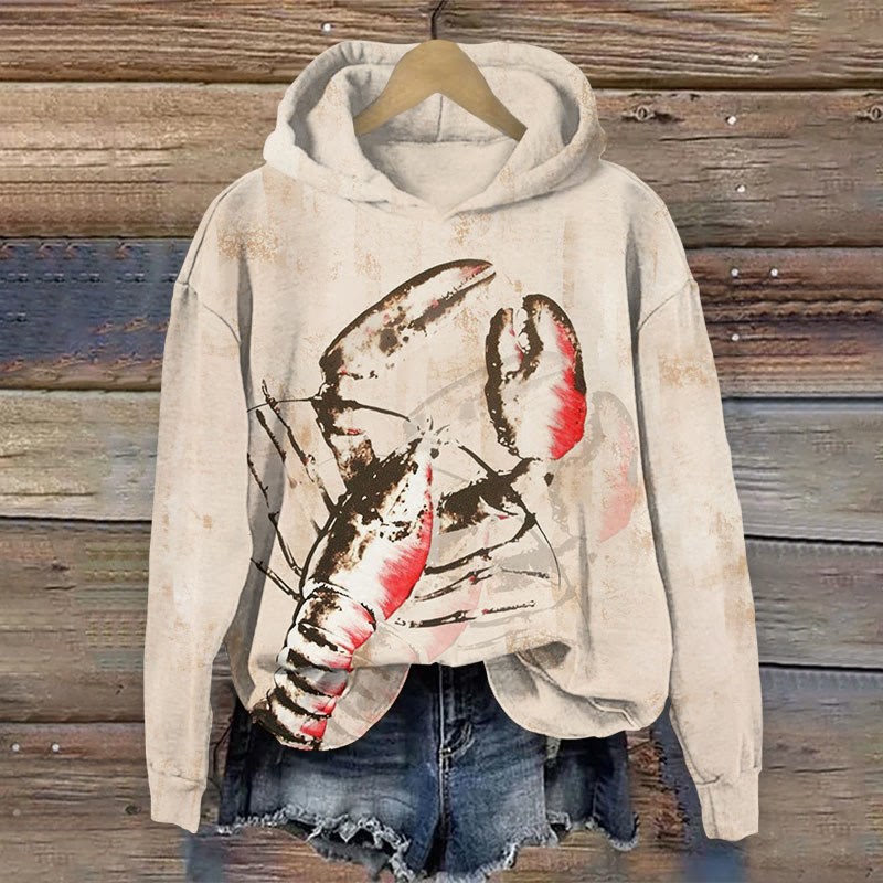 Lobster Art Print Long Sleeve Hoodie - Apricot - US44-46(8XL) - image 1