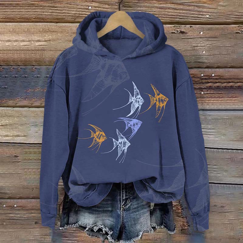 Ocean Inspired Hoodie Angelfish Design Art Print Long Sleeve Hoodie - Blue - US44-46(8XL) - image 2