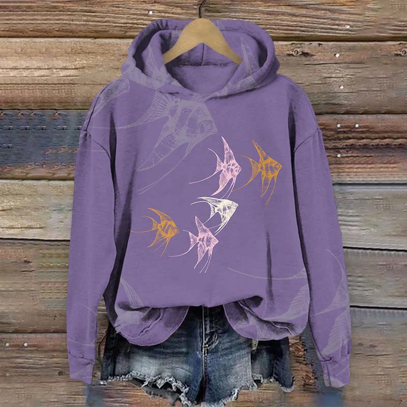 Ocean Inspired Hoodie Angelfish Design Art Print Long Sleeve Hoodie - Purple - US44-46(8XL) - image 1