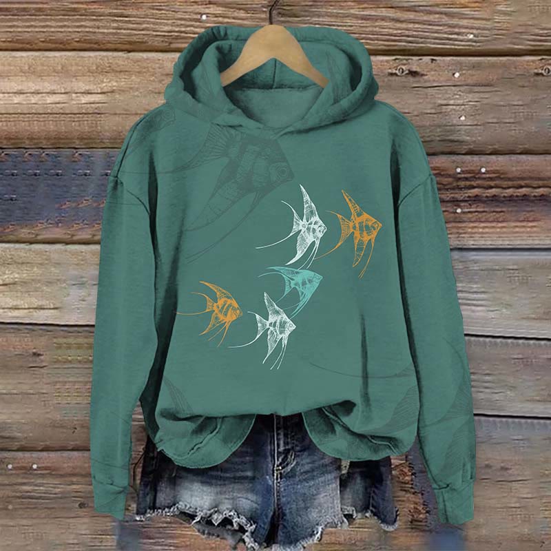 Ocean Inspired Hoodie Angelfish Design Art Print Long Sleeve Hoodie - Green - US44-46(8XL) - image 3