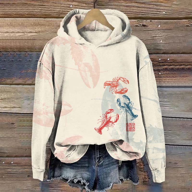 Ocean Vibrant Lobster Graphic Art Print Long Sleeve Hoodie - Apricot - US44-46(8XL) - image 1