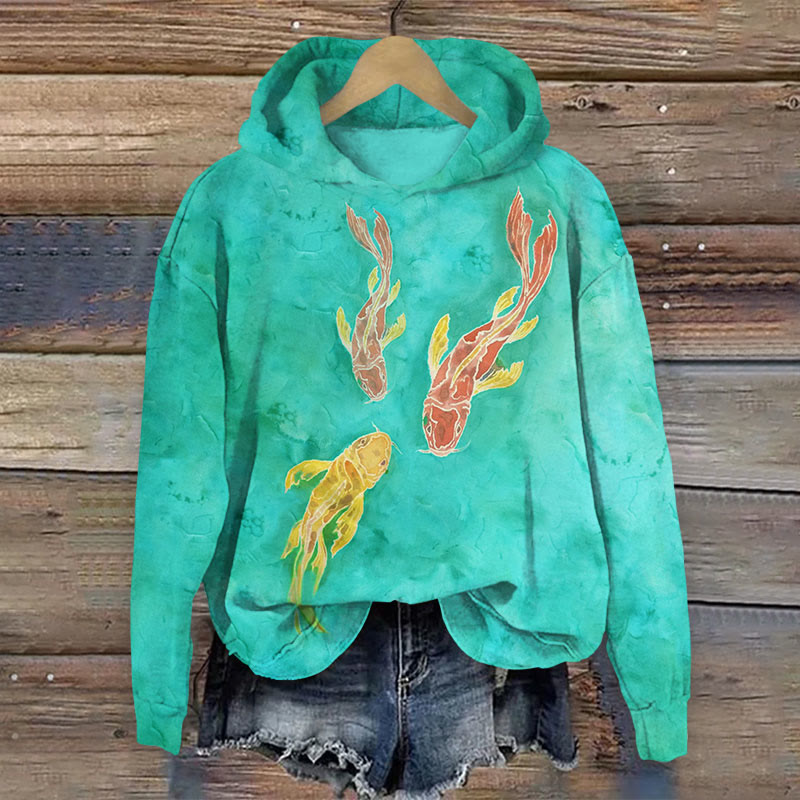 School Of Fish Swim Print Long Sleeve Hoodie - Green - US44-46(8XL) - image 2