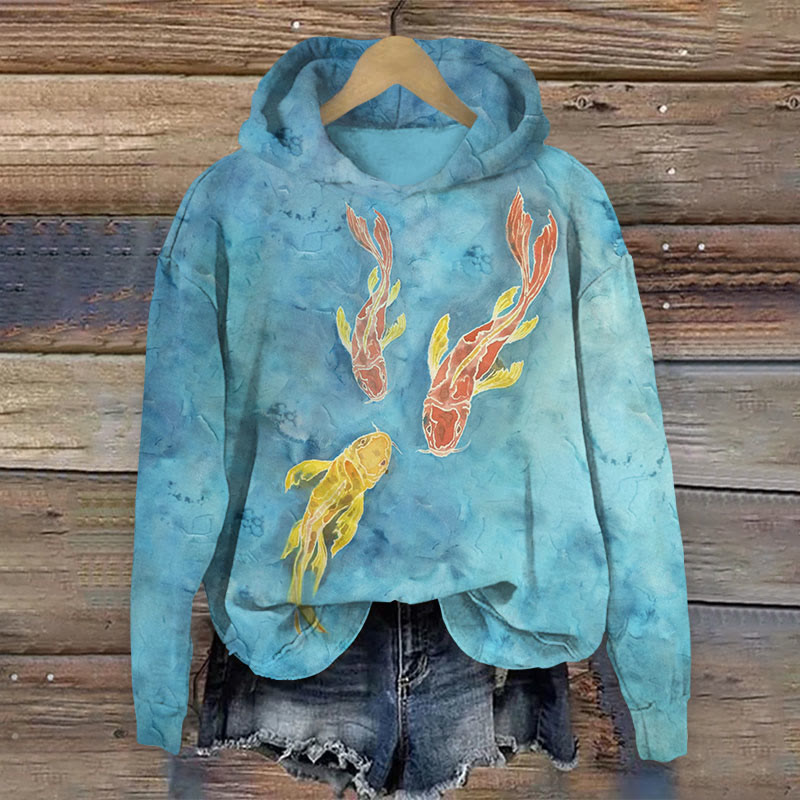 School Of Fish Swim Print Long Sleeve Hoodie - Lake Blue - US44-46(8XL) - image 1