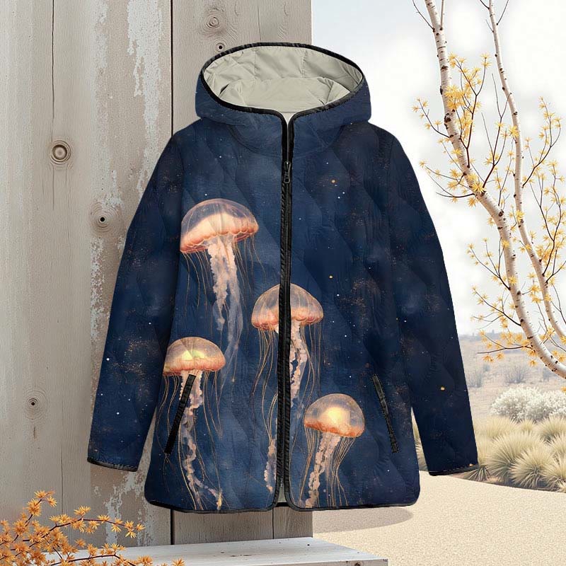 Vintage Lovely Orange Jellyfish Art Print Zipper Jackets - image 2