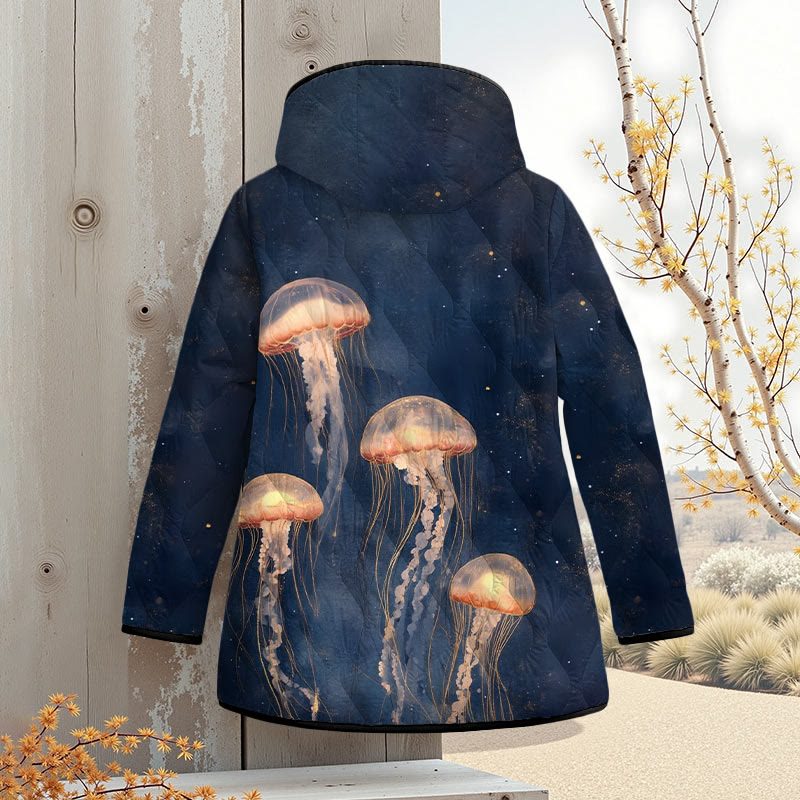 Vintage Lovely Orange Jellyfish Art Print Zipper Jackets - Blue - 4XL - image 1