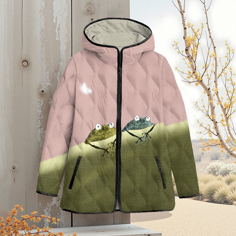 Simple Frog Color Block Art Print Zipper Jackets - Pink - 4XL - image 4