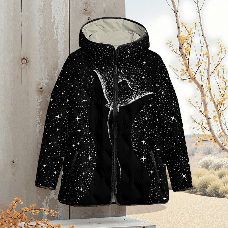 Starry Spotted Eagle Rays Art Print Zipper Jackets - Black - 4XL - image 2