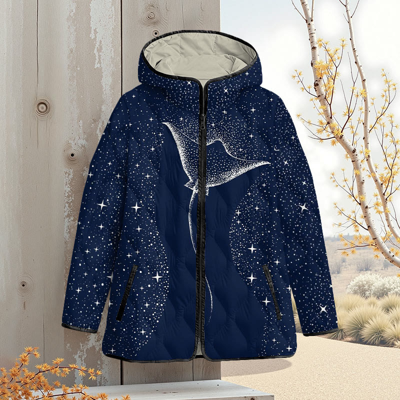 Starry Spotted Eagle Rays Art Print Zipper Jackets - Blue - 4XL - image 1