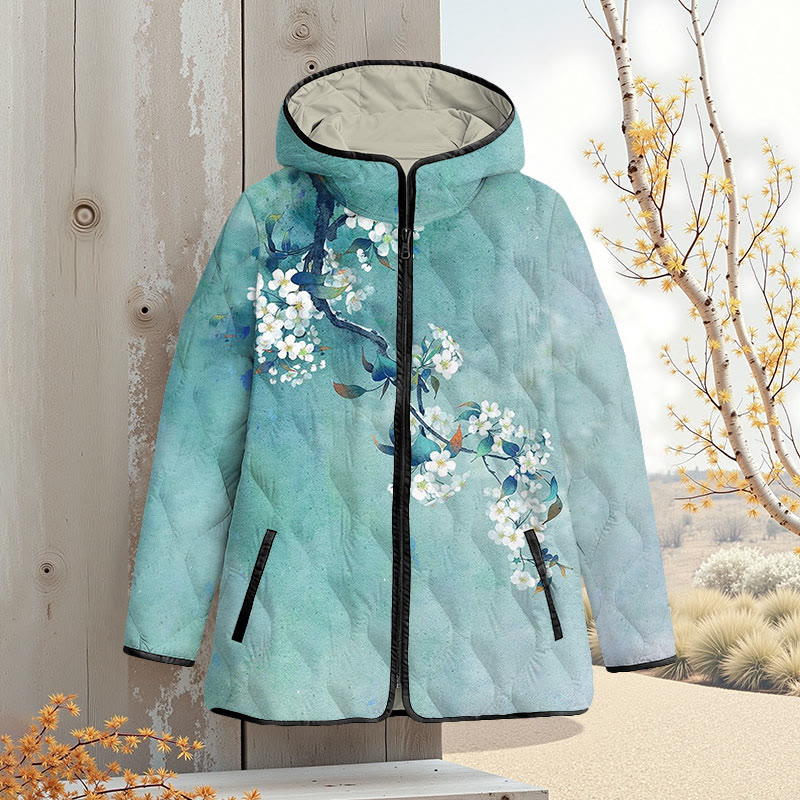 Japanese Antique Pear Blossom Ink Painting Art Print Zipper Jackets - Light Blue - 4XL - image 1