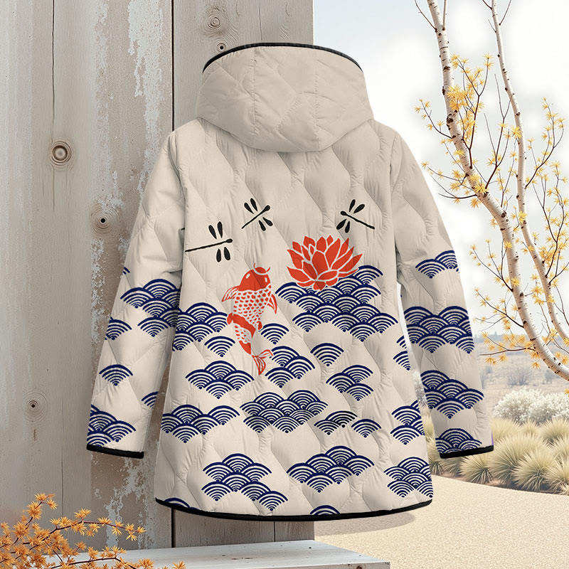Japanese Style Koi Fish Dragonfly Wave Art Print Zipper Jackets - image 2