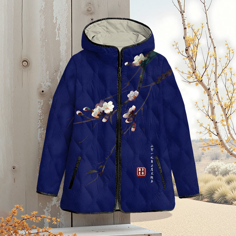 Vintage Plum Blossom Art Print Zipper Jackets - Blue - 4XL - image 2
