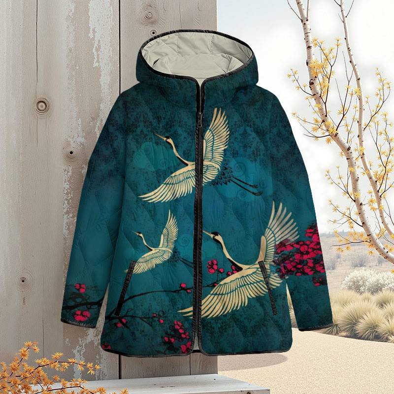 Japanese Style Crane Art Print Zipper Jackets - image 2