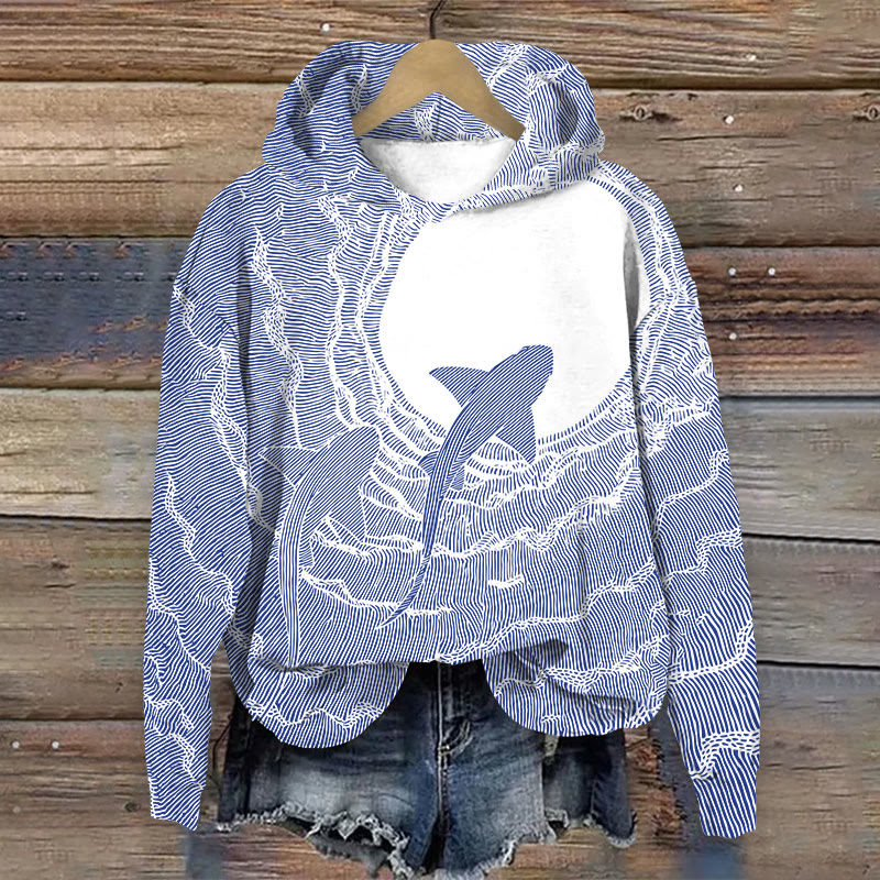 Linear Abstract Sharkart Print Long Sleeve Hoodie - Blue - US44-46(8XL) - image 3