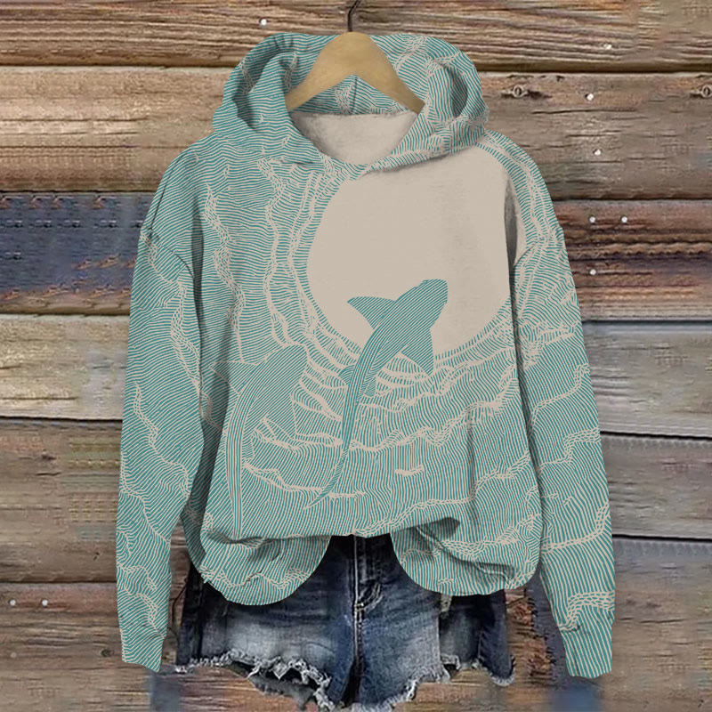 Linear Abstract Sharkart Print Long Sleeve Hoodie - Mint - US44-46(8XL) - image 2