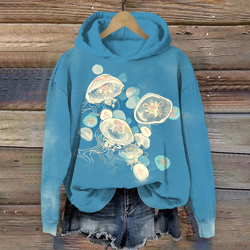 Creative Funny Abstract Jellyfish Art Print Long Sleeve Hoodie - Blue - US44-46(8XL) - image 1