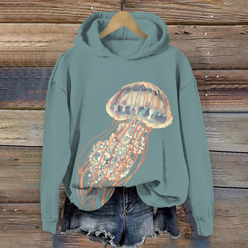 Creative Unique Jellyfish Pattern Art Print Long Sleeve Hoodie - Warm Grey - US44-46(8XL) - image 2