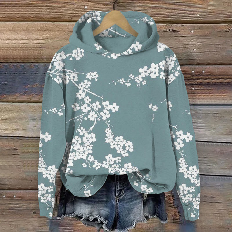 Vintage White Floral Print Long Sleeve Hoodie - Light Green - US44-46(8XL) - image 1