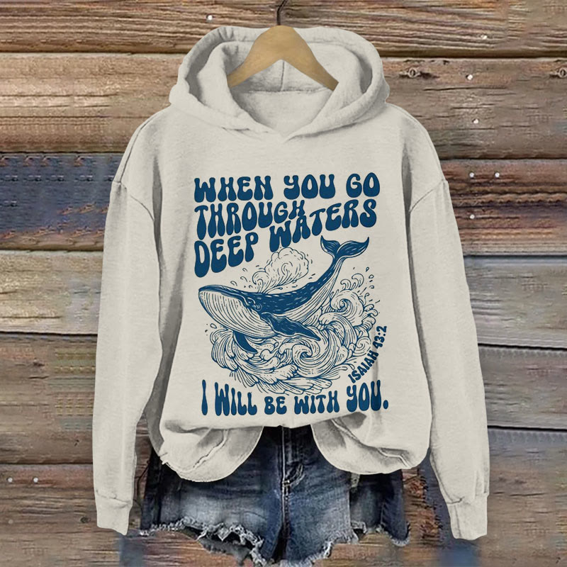 When You Go Through Deep Waters  I Will Be With You Letter Print  Long Sleeve Hoodie - Light Gray - US44-46(8XL) - image 1