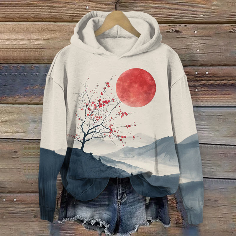 Japanese Vintage Classic Sakura Long Sleeve Hoodie - Light Gray - US44-46(8XL) - image 1