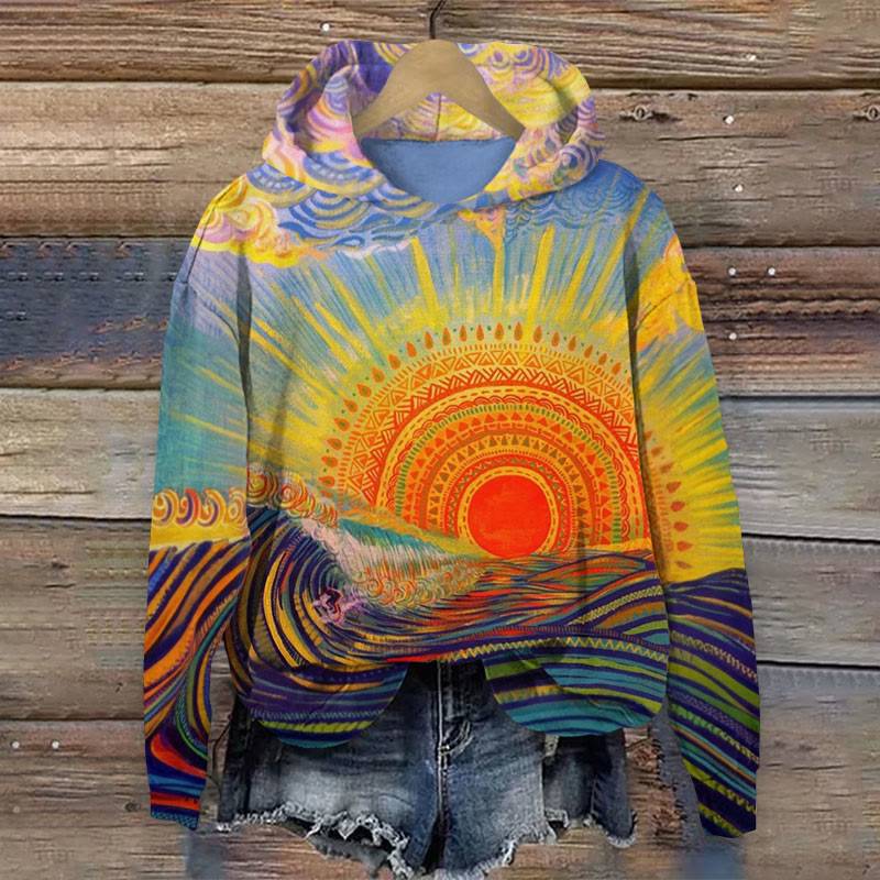 Retro Art Painted Pattern  Print Long Sleeve Hoodie - Multicolor - US44-46(8XL) - image 1