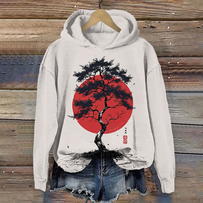 Sunrise Tree of Life Landscape Art Print Long Sleeve Hoodie - White - US44-46(8XL) - image 1