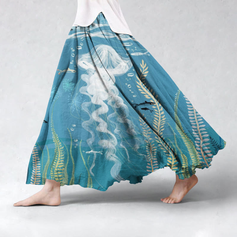 Ocean World Jellyfish Coral Art Print Skirt - Blue - 5XL - image 1