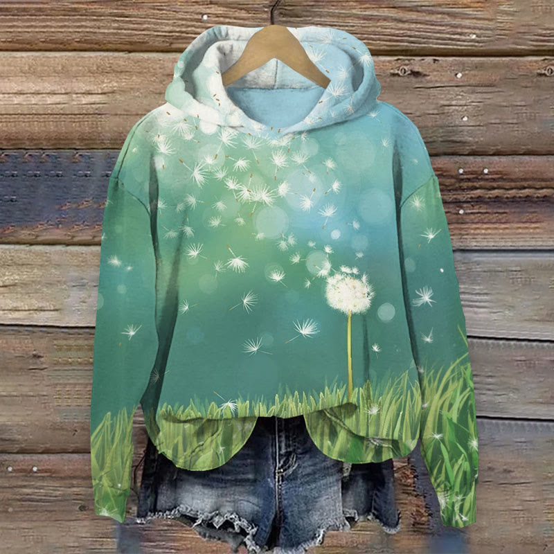 Unique Painted Dandelion Flower Pattern Print Long Sleeve Hoodie - Green - US44-46(8XL) - image 1