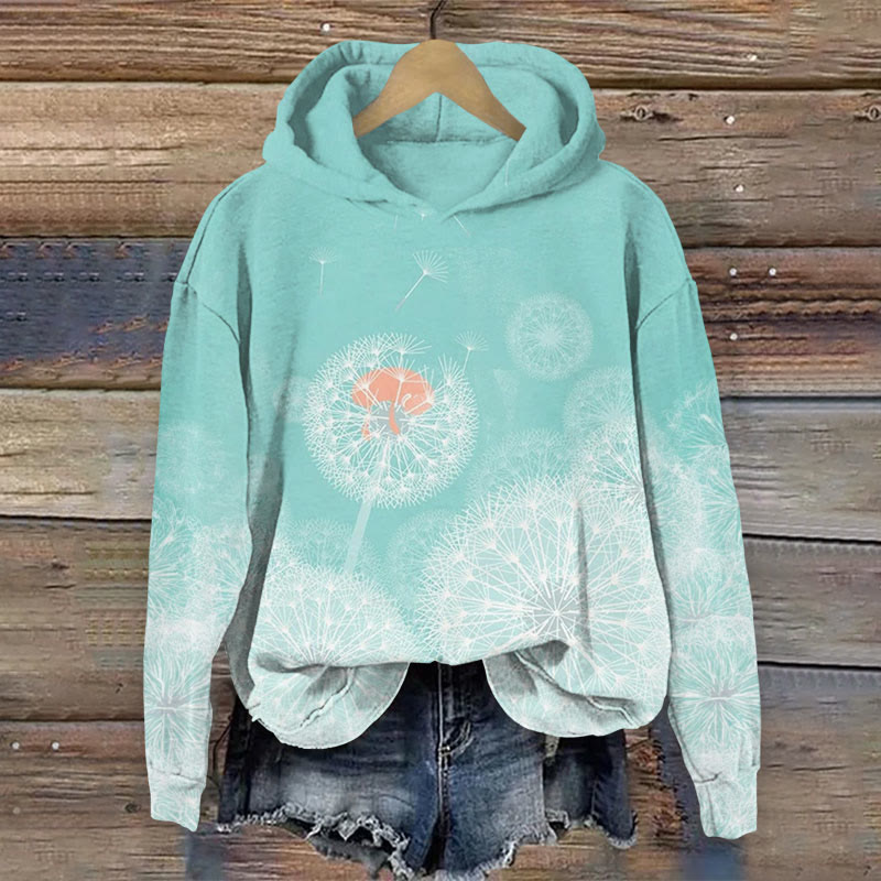 Women's Watercolor Dandelion Print Long Sleeve Hoodie - Green - US44-46(8XL) - image 1