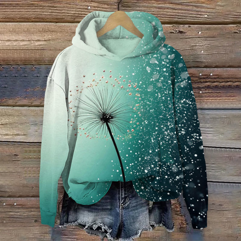 Dandelion Gradient Art  Pattern Print Long Sleeve Hoodie - Green - US44-46(8XL) - image 1